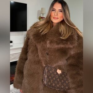 Nordstrom Brown Faux Fur Trench Coat